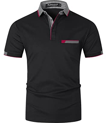 KUNJLELP Poloshirt Herren Kurzarm Polohemd Männer Kontrastfarbe Baumwolle mit Tasche T-Shirt Sommer