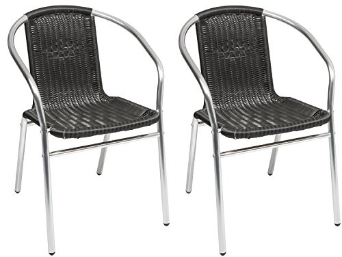 INDA-Exclusiv 2 Sück Aluminium und Polyrattan Bistrostuhl stapelbar Stapelstuhl Campingstuhl Gartenstuhl Küchenstuhl Balkonmöbel Gartensitzmöbel, Farben:Schwarz