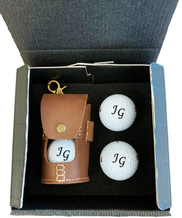 Ledertasche für Golfball mit Gravur Initialen für Golfspieler/in Dein Text personalisiert Golfsport Wunschtext inkl. 4 Wilson Duo Soft Golfbälle