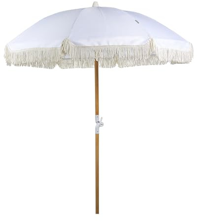 Beliani Sonnenschirm mit Volant Regenschutz Holzmast rund Boho Mondello