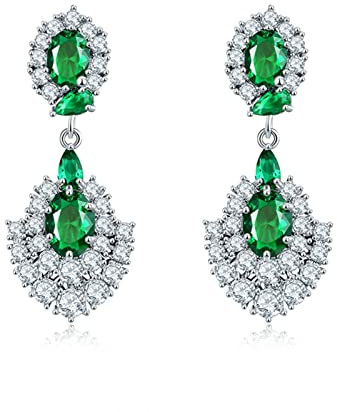 Ayoiow Silber Plated Damen Ohrringe Grün Lange Ohrringe Mit Zirkon Anhänger Ohrring Tropfenohrringe Hochzeit