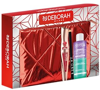 Deborah Milano - Set Regalo Donna Pochette Occhi, Include Mascara Instant Maxi Volume con Olio di Melograno, Matita Occhi 24 Ore 251 Black e Struccante Occhi Bifasico Dermolab 50ml, N.01