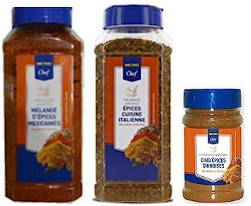 Lot d'épices du monde METRO CHEF : Epices à la mexicaine (500g) - Epices italiennes (300g) - Mélange 5 épices chinoises (150g)