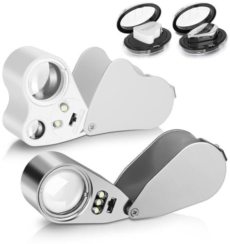 EEEKit 2 Stück Juwelierlupe mit Licht, 40X Lupe mit UV-Licht und 30X 60X Leselupe, Metall Beleuchtete Pflanzenlupe für Weed Grow