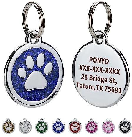 Personalisierte Haustier ID Tags für Hunde und Katzen, benutzerdefinierte Laser gravierte Name und Nummer, Zink Legierung Nette Pfote geformte Hundehalsband ID Tag. (Blau)