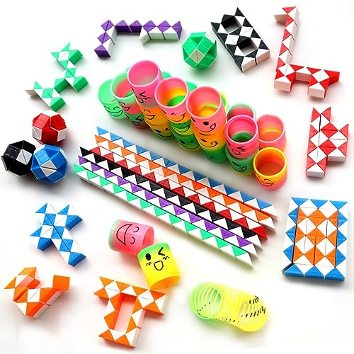 MUSUNFE 48 Stück Children's Birthday Party Bags, 48 Blocks, Magic Snake, Children's Filling, Small Gifts for Children, Give Aways Children's Birthday Party Favours, Santa Gifts Children