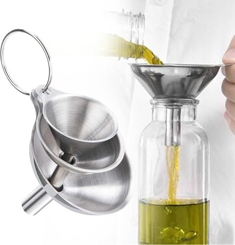 3 PCS Stainless Steel Small Funnel Multi-use No Spilling Food Grade Funnel Kitchen for Essential Oil Spices Flask Small Metal Funnels For Filling Bottles Or Containers Great for Kitchen