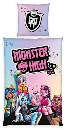 Herding Bettwäsche Monster High, Kopfkissenbezug 80 x 80 cm mit Reißverschluss und Wende-Motiv, Bettbezug 135 x 200 cm, Mit Reißverschluss, 100% Baumwolle/Renforcé