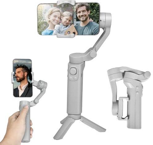 STRBDYI Stabilizzatore per smartphone, stabilizzatore a 3 assi per telefono, compatibile con iPhone e Android, monitoraggio AI, portatile e pieghevole, per Youtube, TikTok, Vlog, Live Stream