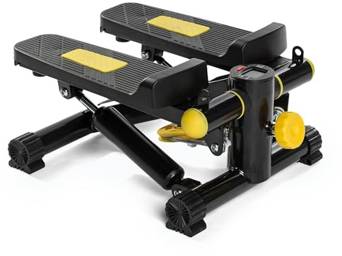 TREXO Stepper pour l'Entraînement à Domicile Fitness Cardio Hauteur des Pédales et Résistance Réglables Affichage Facile à Lire Câbles Robustes Capacité de Charge Jusqu'à 100 kg Noir/Jaune TRX-FS100
