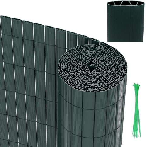 Vigevee Stuoia in PVC per la privacy, schermo per la privacy standard 120x600cm, triplo rinforzo per interni, recinzione per la privacy di balconi e terrazze con fascette, Verde