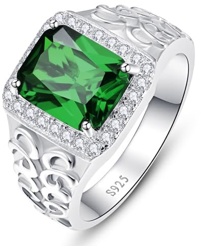 Yaresul Erstellt Grüner Smaragd Ring für Männer Weizen Ohr Relief Cubic Zirkonia Herren Ringe Edelstein Ring Männer Hochzeit Bands Mai Birthstone für Männer Geschenk Größe 57(18.1)