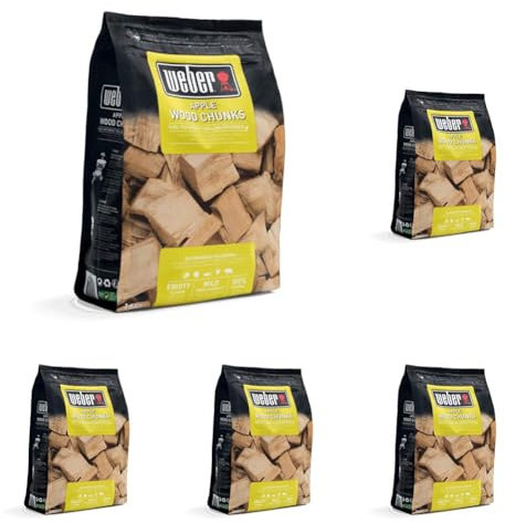 Weber Apple Wood Chunks | 1.5kg Bag | BBQ Wood Chips | Hardwood Cooking Pellets | Smoking Wood Chunks | Barbeque & Smoker Fuel | 100% Natural Wood Chips for BBQ & Wood Fired Grills (17616) (Pack of 5)