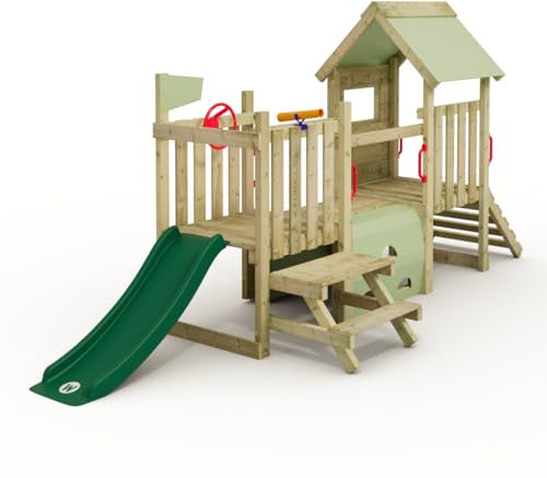 Wickey My First Playground 1 Kleinkind Spielturm, Klettergerüst, Garten Spielgerät für Kinder aus impregniertem Massivholz mit grüner Rutsche und pastellgrüner Plane