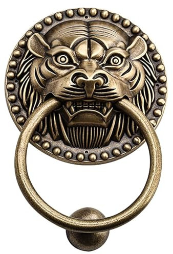 KHXQDPLX Löwe-Türklopfer aus massivem Messing, Vintage-Metallklopfer, Holztür, Hof, Kupfer, Zugring, langlebiges Türzubehör für Holztüren