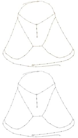 2 Stück Bikini Körper Kette, Sexy Körperkette BH Kette, Körper Halskette Harness Körperkette Sexy Bauch Körper Kette Halskette Bikini Beach
