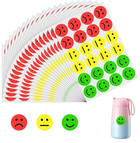 1200 Stück Rondes Smiley Aufkleber in Rot, Gelb undGrün | Traurige Emotionen und Belohnungsaufkleber (2,5 cm)