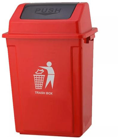 BURAKH Recycling Swing Lid Bin 30–40L Plastic Rubbish Waste Dustbin – BPA-Free PP Kitchen Trash Can for Home, Office & Commercial Use (RED (30L))