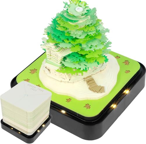 3D Notizblock 9.8 * 9.8 * 8.5 cm 3D Memo Pad 2025 mit LED-Licht Acryl-Schutzhülle 3D Haftnotizen Kreative Exquisit Haftnotizen Klebezettel Papierskulptur Desktop Ornament (Stil1)