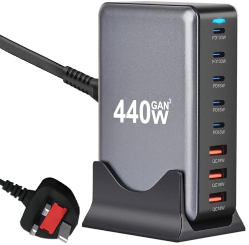 440W USB C Charger 8-Port GAN Fast Charger Station PD Charger Power Adapter, USB-C Fast Charger Multiport Station, Charging Station for Laptop, Phone,Tablet, Watches etc