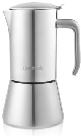 wedrink Moka Pot Stainless Steel Stovetop Coffee Makers for Induction | 9 Cups Italian Espresso Coffee Maker Sliver (9 cupx50ml)