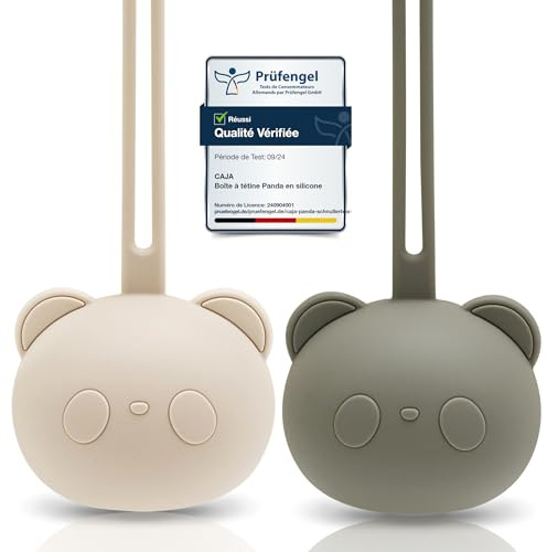 CAJA Portaciuccio in Silicone 2 Pezzi Senza BPA Scatola Igienica per Succhietti Design Panda Accessorio Neonato Regalo Nascita Bambini Viaggio Porta Succhietto Neonati Alta Qualità