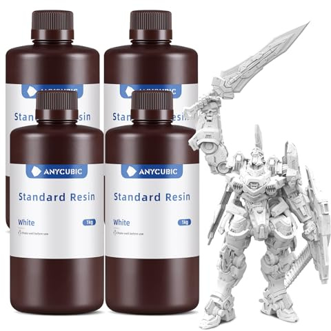 ANYCUBIC 3D Drucker Resin, (Weiß, 1kg, 4pcs) | UV 405nm Standard Rapid Photopolymer Resin mit Hoher Genauigkeit und Schneller Aushärtung und Hervorragender Fließfähigkeit
