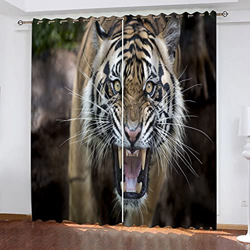MAYNUO Blickdichte Vorhänge Mit Motiv 3D Tier- Und Tiger-Kreativität Kinder Gardinen Ösen Gardine Thermo 280x160 cm Schlafzimmer Kinderzimmer Vorhange Dekoratives Muster, Verdunklungsvorhänge
