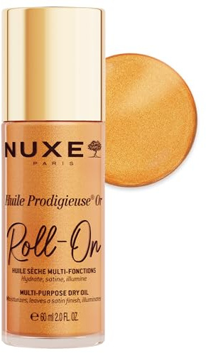Nuxe Huile Prodigieuse Shimmer Roll-On Dry Oil 60ml - Glowing Gold Dry Oil for Face, Body & Hair - Multi-Purpose Botanical Oil, Hydrating, Non-Greasy, Lightweight, Illuminating Finish