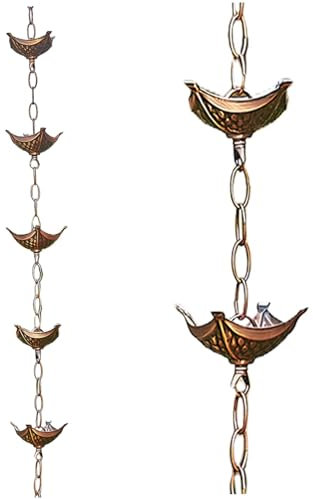 SMELEYOU Regenkette Kupfer Imitation Regenketten für Ausstände 3, 3 Fuß mit 5 Tassen Ketten japanischer Stil Fänger für Außenharten Ersatz für Downspout Style 2