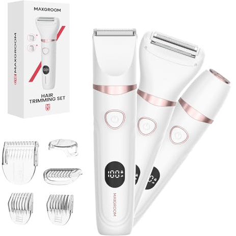 MAXGROOM Lady Shavers for Women,3 In1 Bikini Trimmer,Electric Razor for Women Pubic Hair Trimmer Wet and Dry, LED Display Bikini Shaver for Facial Hair,Arms, Underarms,Legs, Body Parts