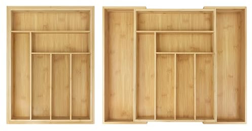 JAOSY Expandable Bamboo Cutlery Drawer Organizer, 6-8 Compartment Wooden Cutlery Tray Kitchen Utensil Tray, Silverware and Flatware Holder, Cooking Baking Storage Case, 32-52 x 43 x 5cm
