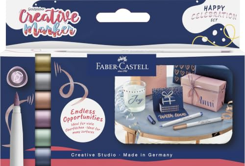 FABER-CASTELL - Goldfaber Creative Marker 6er Set Happy Celebration | Wasserfeste Pinselstifte für Karten, Handlettering und kreative Projekte