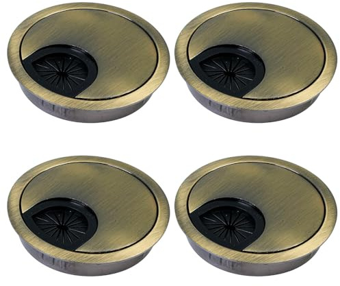 Selyse 4 pasacables para escritorio de 60 mm de metal con pasajes de goma, cubierta redonda para gestión de cables para oficina y encimera, fácil montaje (bronce verde antiguo)