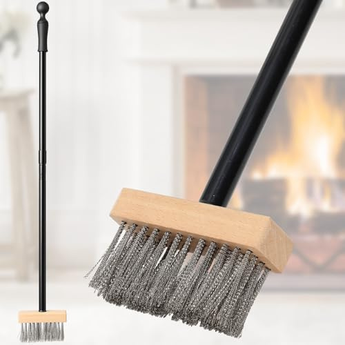 DIOVPLX Fireplace Brush Long Handle 59 inch,Chimney Broom with Heat Resistant Grip & Iron Stiff Bristles, Efficient Ash Cleaning Tool for Fire Pit, Wood Stove, Hearth, Indoor Outdoor Camping Use