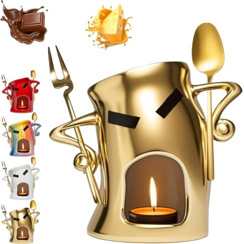 Set di tazze per fonduta di cioccolato, tazza in ceramica con 1 forchetta e 1 misurino, simpatica tazza per fonduta di cioccolato con atteggiamento, mini contenitore per fonduta per feste, San