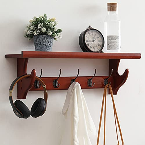 Ganci da parete in legno con mensola da ingresso appendiabiti da parete per bagno, soggiorno e camera da letto, soluzione elegante con ganci per cappotti, cappelli e accessori