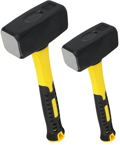 NGOSUET 2 Stück Fäustel Hammer 1500g und 2000g, Vorschlaghammer Sledge Hammer Pflasterhammer, Fäustel mit Fiberglasstiel für Mauerwerk, Haushaltswerkzeuge, Baustellen