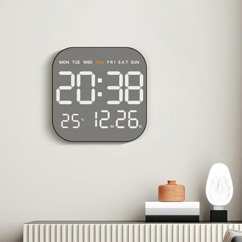 Digitale Wanduhr, elektronischer Wandkalender mit LCD-Bildschirm, Temperatur, automatische Dimmung, Helligkeitseinstellung, Wandmontage, Uhren für Zuhause (schwarz) Betrieb über USB-Kabel
