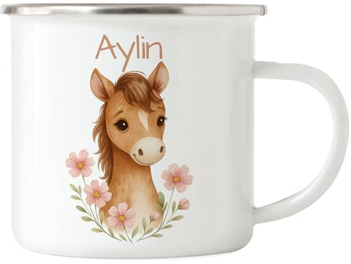 Kiddle-Design Einhorn Tasse Kinder Personalisiert mit Name - Kinderbecher für Kita, Kindergarten - Kindertasse mit Einhorn-Motiv als Trinkbecher, Zahnputzbecher - Einhorntasse Emaille Blau