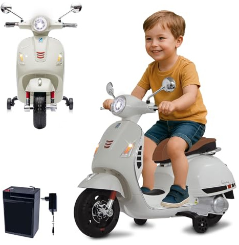 JAMARA 461836 Ride-on Vespa GTS 125 Li-Power 12.6 V - Elektroauto für Kinder ab 3 Jahre, Auto Car elektrisch, Geschenkidee für Jungen und Mädchen, Stützräder, LED Licht