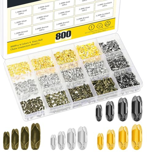 Mardatt 800PCS Ball Chain Connector for 1.5/2.0/2.4/3.2mm Beaded Ball Chain, 4 Colors Ball Chain Cord Connector Clip for DIY Bracelets Jewelry Making Findings