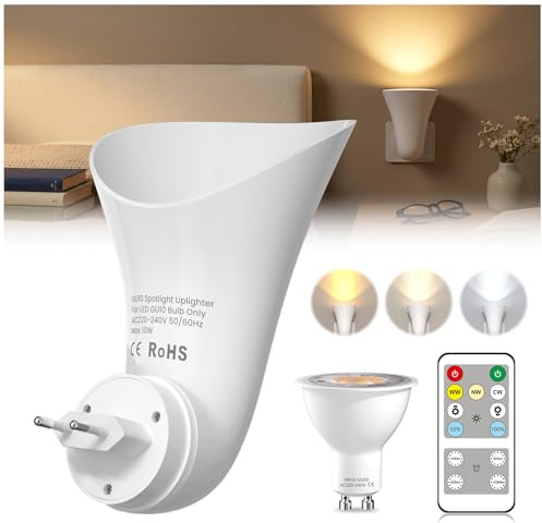 BrightArk Plug in GU10 Wandfluter Steckdosenlampe - Spotlights mit GU10 Fassung, Steckdose Lampe mit Stecker, Indirekte Wandbeleuchtung Innen, Kleine Nachttischlampe (mit 3 CCT LED Lampe)