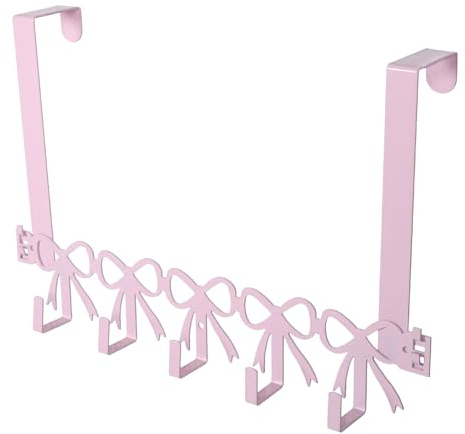 TOYZFRIENDY Rosa Schleifen Kleiderhaken mit 5 Haken aus Eisen für Kleidung | Türhänger, Geeignet für Mädchenzimmer und Badezimmer, Platzsparendes Design, Vielseitige Nutzung