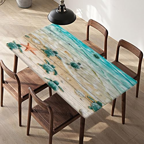 Morbuy Impermeabile Tovaglia Rettangolare con Bordo Elastico, Copritavolo Rettangolare con Elastico Tovaglie Esterno Antimacchia per Giardino, Picnic e Feste (Tartaruga marina 9,80x140cm)