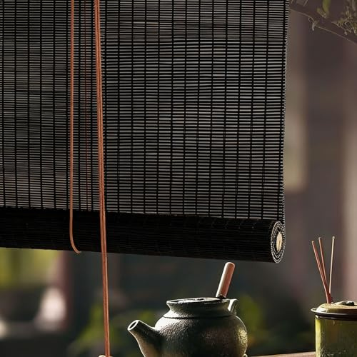 100X170cm Tende a Rullo in bambù Naturale,Tenda a Pacchetto Retrò nero | Protezione Solare,Protezione della Privacy,Oscurante da Interno a Rullo per Finestra/Porta,Tenda di Ventilazione