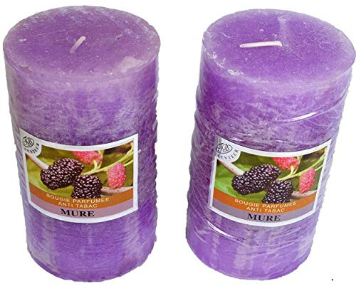 Set mit 2 großen duftenden dekorativen Votivkerzen, Anti-Tabak, Kerzen für die Innendekoration Ihres Hauses und zur Schaffung einer Atmosphäre. Lila Farbe, Wandparfüm 6x10cm Dauer 40 Stunden