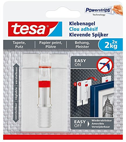 tesa Klebenagel für Tapeten und Putz, verstellbar (2 kg - 10 Nägel [5er Pack])