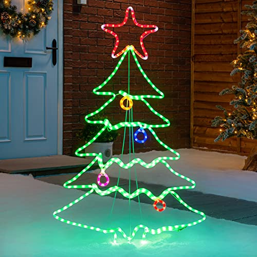 Christow Christmas Tree Silhouette Light, Large Energy Efficient LED Rope Light, Flashing Multi Coloured Outdoor Decoration, Mains Operated (85cm)