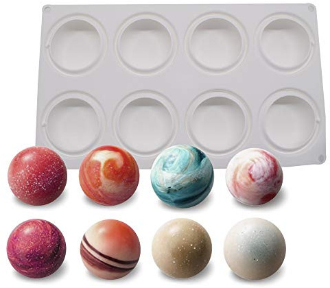 Mousse-Kuchenform Silikon Backform - 3D Backformen DIY Mold für Muffins, Brownies, Cupcake, Hochzeit, Kuchen, Pudding, Schokolade, Seife, 8 Löcher Runde Form, weiß